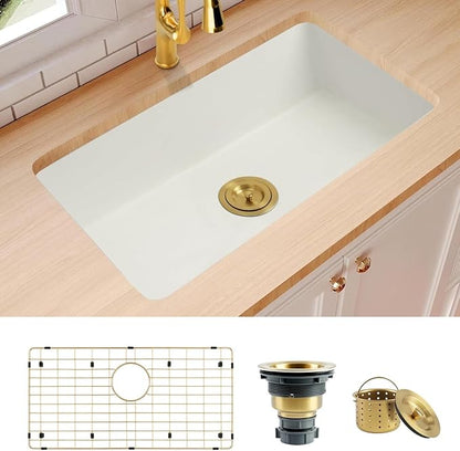 White Kitchen Sink,Granite Composite Undermount Kitchen Sink,Single Bowl Drop In Kitchen Sinks (31" X 18")
