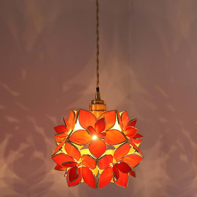 Bieye L10920 Petals Tiffany Style Stained Glass Ceiling Pendant Light for Home Decoration (Orange, 12" Rose Lily)