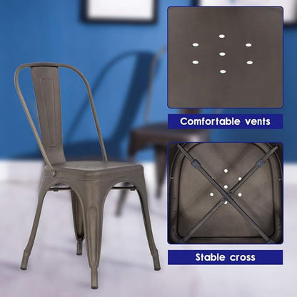 BestOffice 18 Inch Metal Chairs Set of 4 Metal Stackable Patio Chairs Seat Height Café Restaurant Dining Chairs Indoor Outdoor with Waterproof Tolix Side
