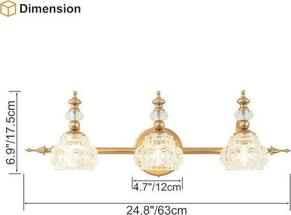 Bathroom Vanity Light Fixtures, Farmhouse Vintage Wall Sconce Lighting with Glass Shade, Bath Vintage Wall Mounted Lamps for Mirror (3 Lights,Gold,G9 Base)