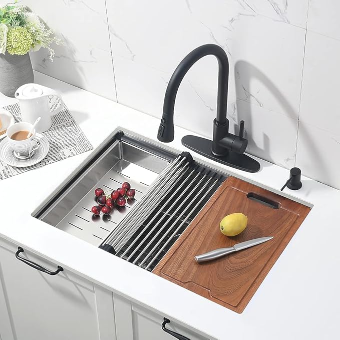 24 Inch Undermount Kitchen Sink-Bokaiya 24x19 Stainless Steel Kitchen Sink Undermount Workstation Sink 16 Gauge Deep Single Bowl Kitchen Sinks with Cutting Board