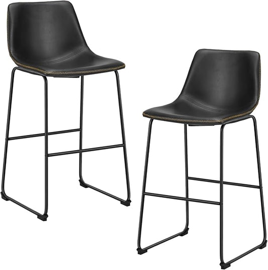 DUMOS Counter Height Bar Stools Set of 2, 30 inch Height Stool Faux Leather Barstools with Back, Armless Kitchen Island Countertop Comfortable Modern Chairs with Metal Legs - Classic Black