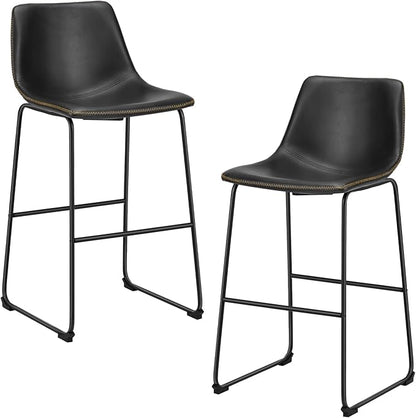 DUMOS Counter Height Bar Stools Set of 2, 30 inch Height Stool Faux Leather Barstools with Back, Armless Kitchen Island Countertop Comfortable Modern Chairs with Metal Legs - Classic Black