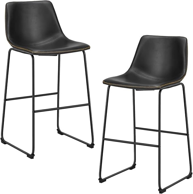 Sweetcrispy Counter Height Bar Stools Set of 2, 30 inch Height Stool Faux Leather Barstools with Back, Armless Kitchen Island Countertop Comfortable Modern Chairs with Metal Legs, Black