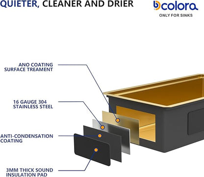Dcolora 33 In. Gold Undermount Kitchen Sink, Workstation with Valued Accessories, Heavy Duty 16 Gauge 304 Stainless Steel Luxury Gold Nano-PVD, 33"x19"x10" Large Single Bowl #DC-U2533006GW