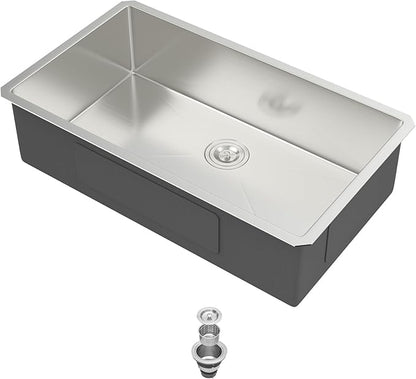 Undermount Kitchen Sink 33x19x9 Inch Deep Single Bowl 18 Gauge Stainless Steel Under Counter Sinks Basin With Drain Strainer