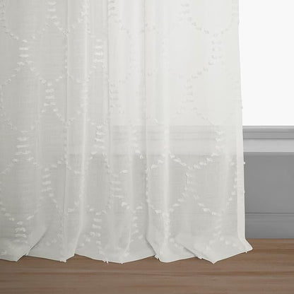 HPD Half Price Drapes Patterned Faux Linen Sheer Curtains for Living Room or Bedroom 50 X 108 (1 Panel), Rod Pocket Window Curtains for Bedroom, Marseille Shell