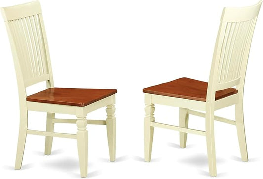 East West Furniture WEC-BMK-W Weston Kitchen Dining Chairs - Slat Back Wood Seat Chairs, Set of 2, Buttermilk & Cherry