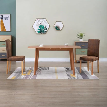 2 PCS Brown Faux Suede Leather Dining Chairs with Wooden Legs Modern Accent Furniture for Kitchen Dining Room Farmhouse & Contemporary Decor