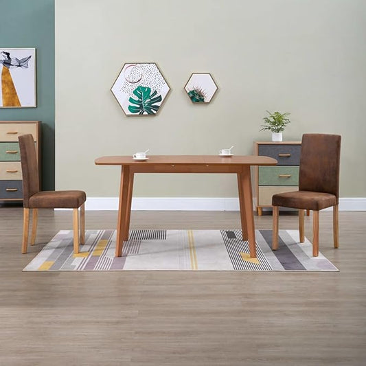 2 PCS Brown Faux Suede Leather Dining Chairs with Wooden Legs Modern Accent Furniture for Kitchen Dining Room Farmhouse & Contemporary Decor