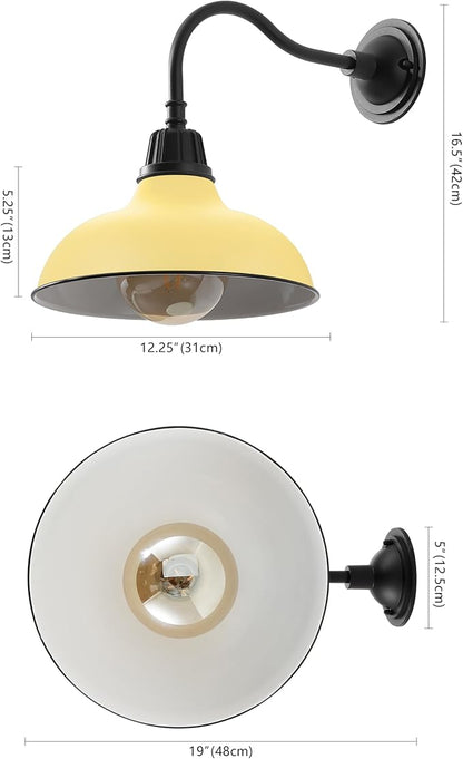 JONATHAN Y 12.25" Matte Yellow/Black 1-Light Farmhouse Industrial Outdoor Sconce, LED Gooseneck Wall Light for Porch, Metal Bowl Shade, Dimmable Vintage Exterior Fixture, LED Bulb Included (JYL7613H)