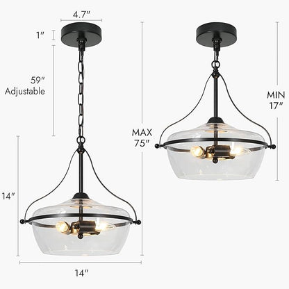 KSANA Black Glass Chandelier, Modern 3-Light Pendant Lighting Fixture for Dining Room, Kitchen, and Bedroom