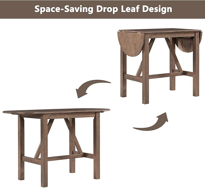RUNNA Farmhouse 3-Piece Counter Height Dining Table Set with 2 Upholstered Chairs and Extendable Drop Leaf,Wood Kitchen Table for Small Place Use (Brown#A)