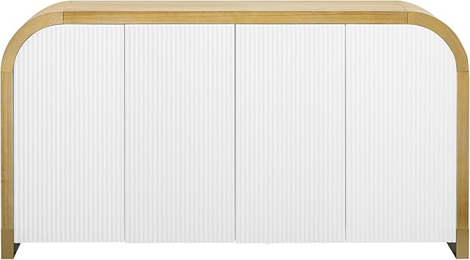 Merax Sideboard Buffet Cabinet with Storage Adjustable Shelves & Unique Curved Corner, Wavy Door Panel Accent Wood Console Table for Coffee Bar, Living Room and Entrance, Easy Assembly, White