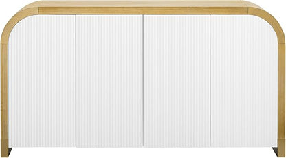 Merax Sideboard Buffet Cabinet with Storage Adjustable Shelves & Unique Curved Corner, Wavy Panel Door Accent Wood Console Table for Coffee Bar, Living Room and Entrance, Easy Assembly, White
