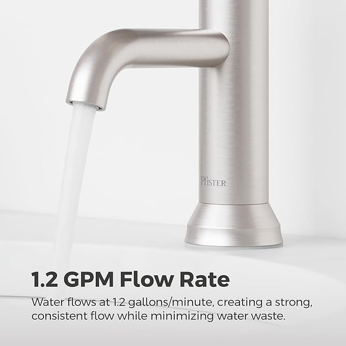 Pfister Capistrano Single Handle Bathroom Sink Faucet 1 Hole Brushed Nickel Finish with Push & Seal Drain NSF Certified WaterSense Compliant Vanity Faucet LF042CSOGS