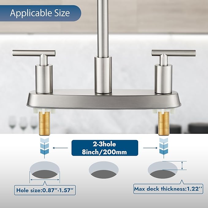 Kitchen Faucets, High Arc 360°Rotating Spout Kitchen Sink Faucet 2 Handle 8 Inch Centerset RV Kitchen Faucet with Supply Lines, 3 Hole Kitchen Faucet Without Side Sprayer, Brushed Nickel