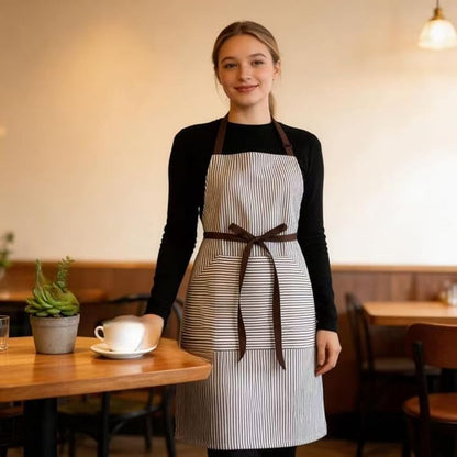Kitchen Apron with 3 Pocket, Adjustable Server Apron, Waitress Apron with Pockets Stripes