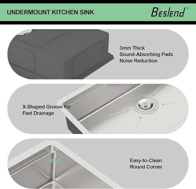 27 Inch Undermount Kitchen Sink - Beslend ADA 7 Inch Depth 27x18 Undermount Worksation Sinks Under Counter Stainless Steel 16 Gauge Mobility Friendly Sink for Wheelchair Accessible Kitchen
