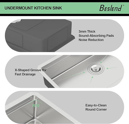 30 Inch Undermount Kitchen Sink - Beslend ADA 6 Inch Depth 30x18 Undermount Worksation Sinks Under Counter Stainless Steel 16 Gauge Mobility Friendly Sink for Wheelchair Accessible Kitchen