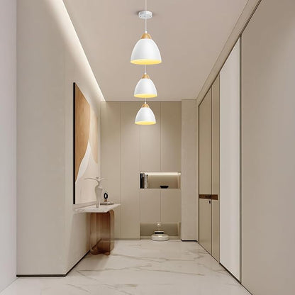 3 Pack Pendant Lights for Kitchen Island, 5.9" Cone Metal Shade Adjustable Height White Small Hanging Lamps for Dining Room Light Fixtures Over Table Modern Ceiling Fixture