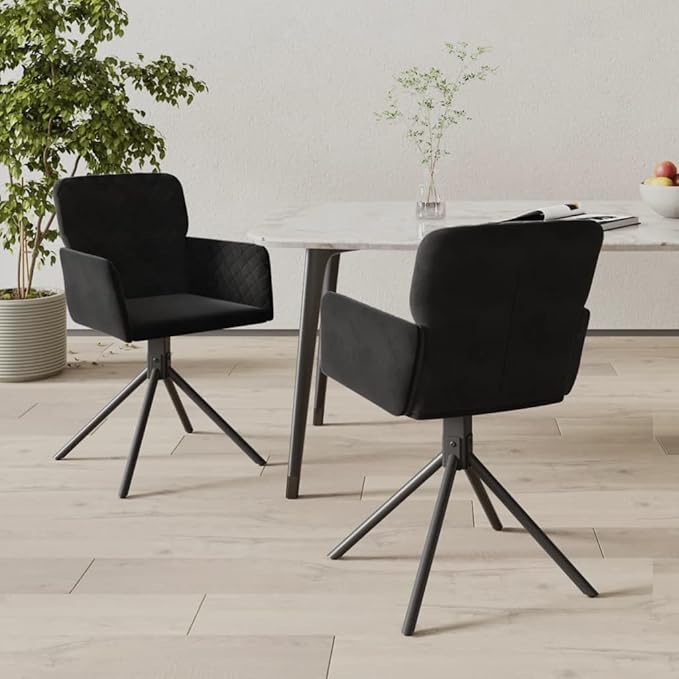 Swivel Dining Chairs Set of 2, Black Velvet Upholstered Modern Accent Chairs with 360 Degree Rotation for Kitchen Island, Bar, Living Room, Ergonomic Comfort and Sturdy Metal Frame