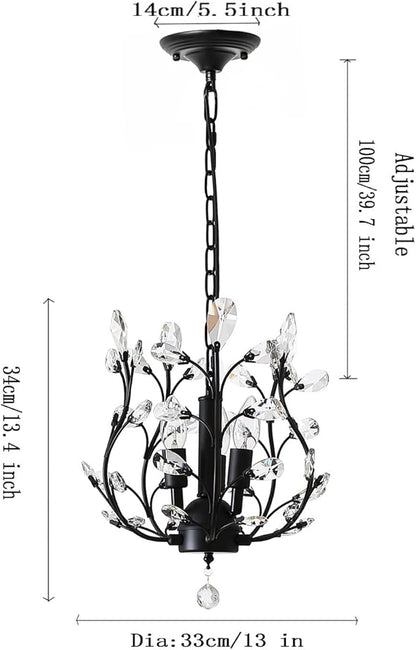 Ganeed Vintage K9 Clear Crystal Chandeliers,Ceiling Lighting,Pendant Lighting Flush Mounted Fixture with 3 Light for Living Room Dinning Room Restaurant Porch Hallway (Black)