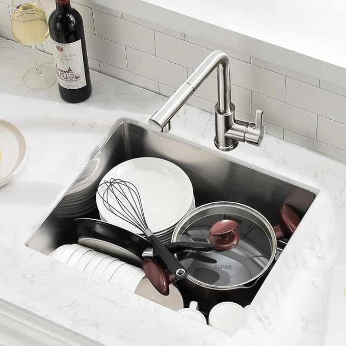20 Inch Undermount Kitchen Sink with Faucet Combo - SZBAQTM 20"x19"x10" Stainless Steel Undermount Sink Single Bowl 18 Gauge Handmade Design sink with Pull-Out Faucet