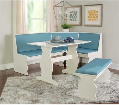 Riverbay Patio Conversation Indoor 3 Piece Kitchen Corner Nook Table Booth Bench Breakfast Dining Set in Capri Blue