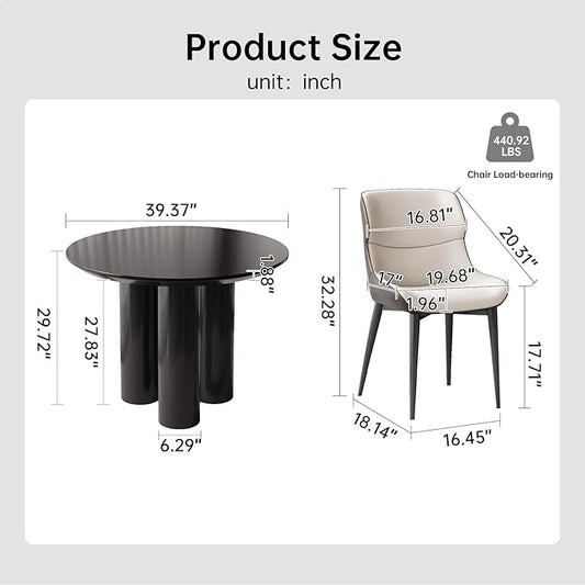 Miuuod 39.37" Black Round Dining Table Set, Mid Century Modern Round Dining Table for 4-6 Person for Kitchen Dining Room,Steel Legs, Coffee Table for Living Room,Office (1 Table with 2 Chairs)