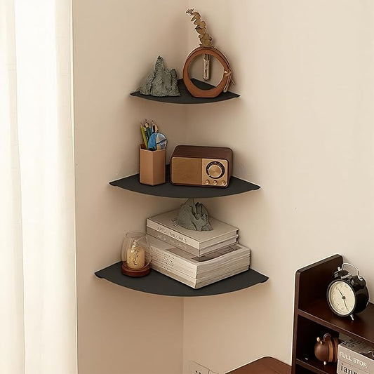 Corner Shelf Wall Mount, Floating Corner Shelves,Corner withs Wire Hole for TV, Cable Box,Corner Wall Shelf for Bathroom, Bedroom, Kitchen, Livings Room, Study Room (Black, 1Pack 9 in)