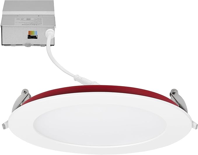 Maxxima 6 in. 2 Hour Fire Rated Ultra Thin LED Downlight, Slim Recessed Canless Light, IC Rated, 1100 Lumens, 5 Color Temperature Selectable 2700K/3000K/3500K/4000K/5000K, Dimmable, J-Box Included