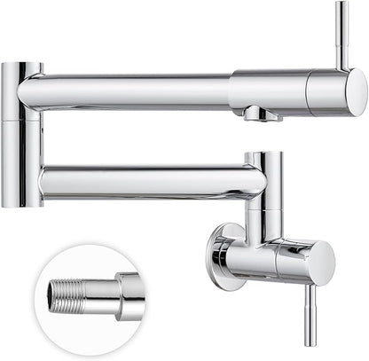 Heyalan Pot Filler 19 Inch Wall Mount Folding Stretchable Kitchen Restaurant Faucet Stainless Steel Pot Filler Double Joint Swing Arm Two Handles Commercial NPT,Straight Handle,Polish Chrome