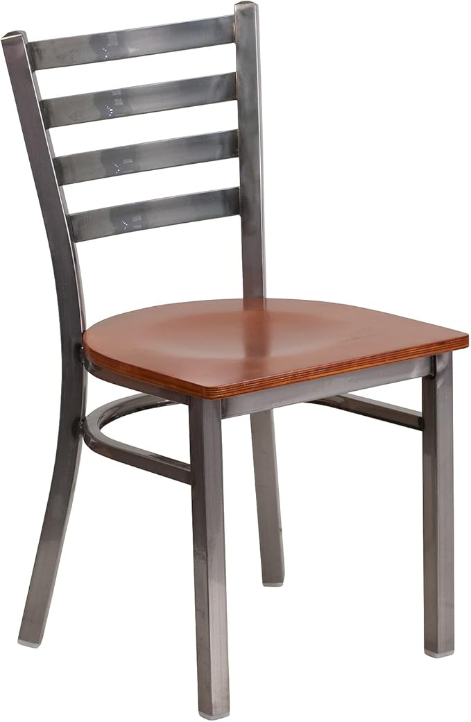 Flash Furniture 2 Pk. HERCULES Series Clear Coated Ladder Back Metal Restaurant Chair - Cherry Wood Seat