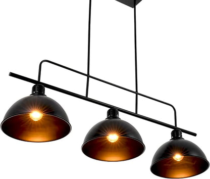 A Million 3-Light Kitchen Island Pendant Light Fixture, Farmhouse Linear Hanging Lighting, Industrial Chandelier with Black Finish for Kitchen, Bar, Dining Room, Pool Table, 2300217001
