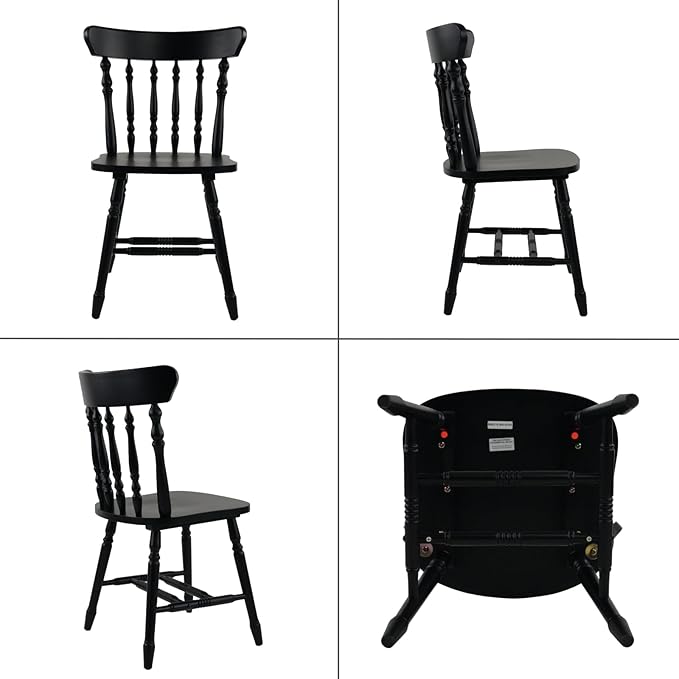 chairus Vintage Black Dining Chairs Set of 2, Farmhouse Windsor Wooden Dining Room Chairs with Turned Spindle Back & Legs, Traditional Colonial Armless Side Kitchen Chairs
