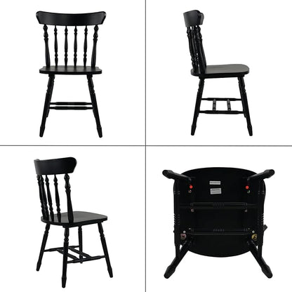 chairus Vintage Black Dining Chairs Set of 2, Farmhouse Windsor Wooden Dining Room Chairs with Turned Spindle Back & Legs, Traditional Colonial Armless Side Kitchen Chairs