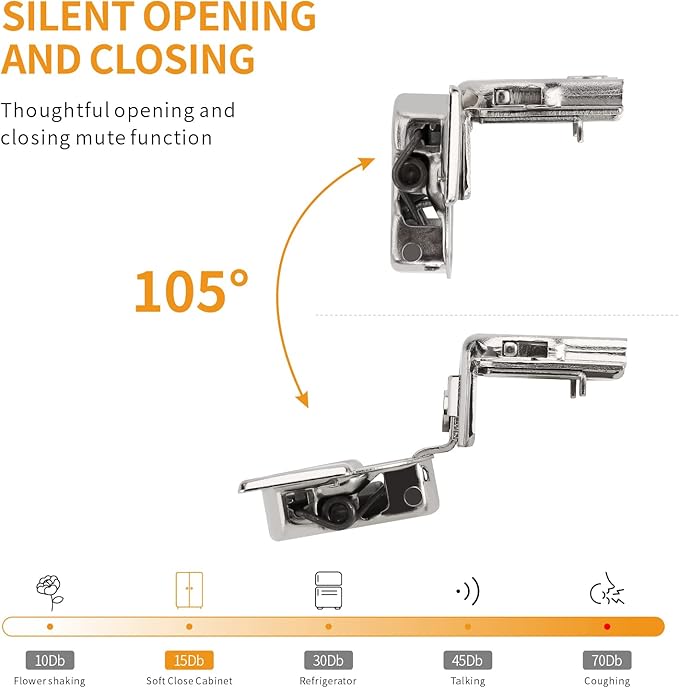 Chibery 20 Pack 1-1/4" Overlay 3D Soft Close Concealed Hinge for Face Frame Door, Smooth Slow Self Closing Hinges, Satin Nickel, Hidden 105° Open Angle Stainless Steel Hinge for Kitchen Cabinet Door