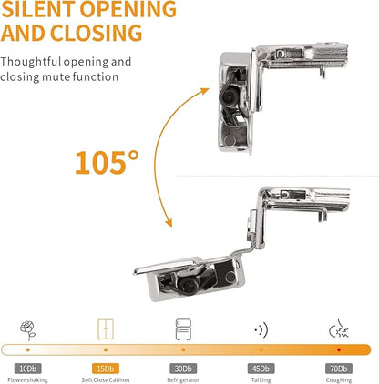 Chibery 2 Pack 1-1/4" Overlay 3D Soft Close Concealed Hinge for Face Frame Door, Smooth Slow Self Closing Hinges, Satin Nickel, Hidden 105° Open Angle Stainless Steel Hinge for Kitchen Cabinet Door