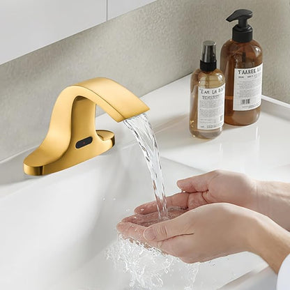 Touchless Bathroom Sink Faucet, Automatic Sensor Faucet for 3 Hole,Touchless Faucet for Bathroom Sink,Smart Faucet Gold
