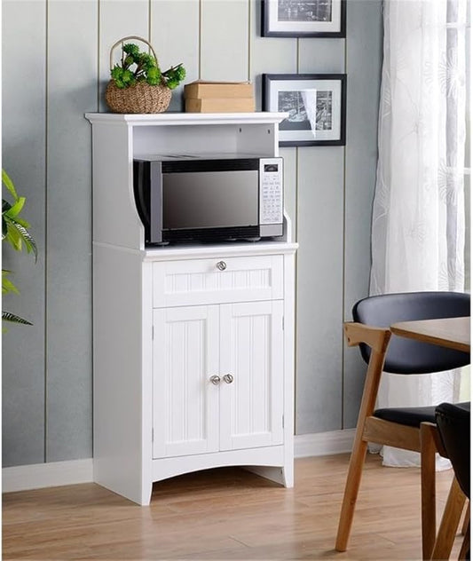 OS Home and Office Furniture 23.5" Wood Microwave/Coffee Maker Cabinet in White