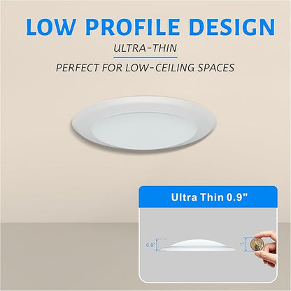 ECOELER 6in Dimmable LED Flush Mount Ceiling Disk Lights, 16.5W 1000Lm, 6500K Clear White, Dimmable Disc Light Installs with J-Box & Canister for Home Improved, ETL Listed, 4 Pack