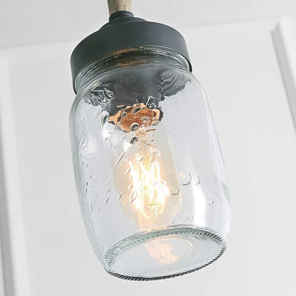 LOG BARN Mason Jar Lights, Farmhouse Mini Chandelier for Kitchen Island in Metal Finish, Rustic Pendant for Foyer, Hallway, Dining Rooms