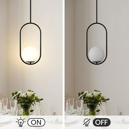 Yunnix Pendant Lights Kitchen Island, Pendant Light Fixtures, 2 Pack Modern Black Globe Glass Pendant Lighting, Mid Century Chandelier One Light for Bathroom Bedroom Dining Room