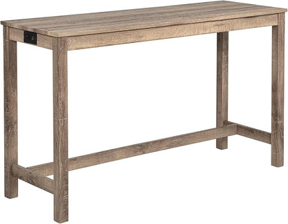 4-Piece Wooden Counter Height Dining Set w/ 3 Padded Stools, 59" Farmhouse Bar Table Set with Charging Station (USB & Power Outlet), Kitchen Island Table Barstools for Small Space, Brown