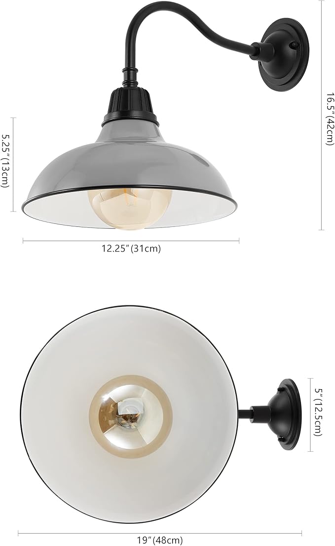 JONATHAN Y 12.25" Gray/Black Farmhouse Industrial Outdoor Sconce, LED Gooseneck Wall Light for Porch, Metal Bowl Shade, Dimmable Vintage Exterior Fixture, LED Bulb Included (JYL7613D)