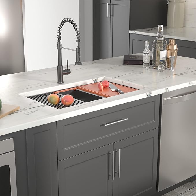 Dcolora 33" Black Undermount Kitchen Sink Workstation NANO-PVD Kitchen Sinks with Ledge Round Corner 16 Gauge Stainless Steel Single Bowl Basin, Gunmetal Black 33"x19’x10", DC-U7706