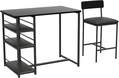 Takywep Dining Table Set for 2 with 3 Large Storage Shelves, Kitchen Table and Chairs for 2 with Pu Cushion Chairs & Thick Wood Top, 3 Piece Dining Table Set for Small Space, Apartment, Gray