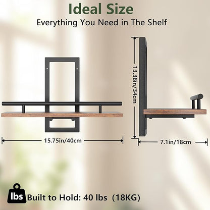 Sbosbo Floating Shelves for Wall to Hold Plants and Small Decor, 15.8 Inch Wall Mounted Shelves Set of 2, Easy to Mount Book Shelf for Bedroom, Living Room, Bathroom, Kitchen, Rustic Brown