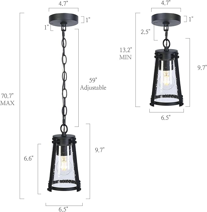 KSANA Pendant Light Kitchen Island, Black Pendant Hanging Light with Seeded Glass Farmhouse Rustic Pendant Light Fixtures for Dining Room Hallway